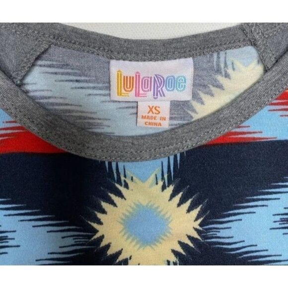 LuLaRoe Randy Gray Red Blue Aztec Southwestern Raglan Sleeve Sz XS NEW - Picture 5 of 7